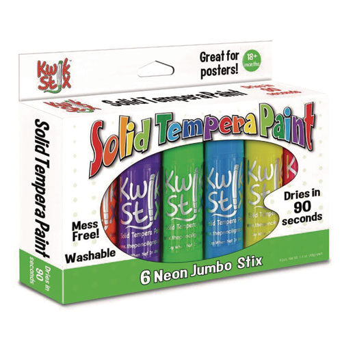 Jumbo Kwik Stix Tempera Paint Set, 6 Assorted Neon Colors, 6/pack, 12 Packs/carton