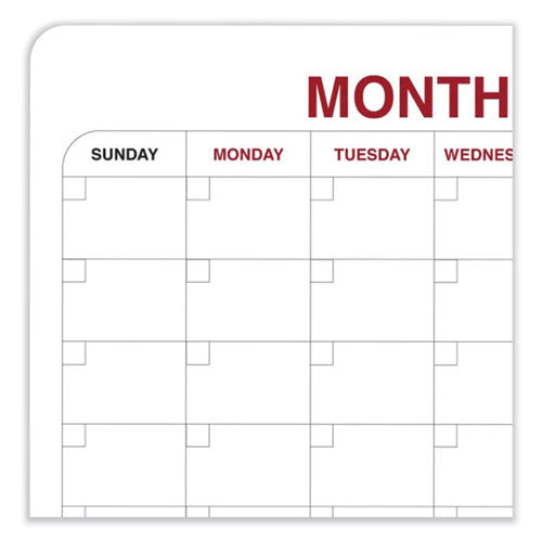 Monthly Planner Whiteboard With Radius Corners, Planning/scheduling Calendar, 36" X 24", White/red/black Surface