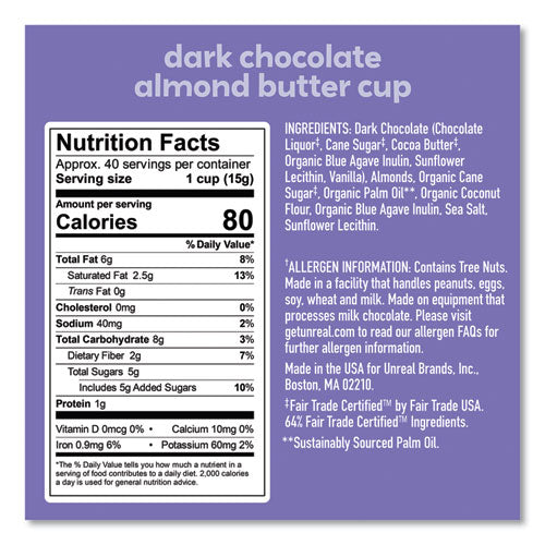 Dark Chocolate Almond Butter Cups, 0.53 Oz, Individually Wrapped, 40/pack