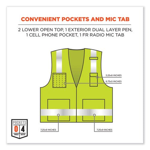 Glowear 8262frz Class 2 Fr Surveyor Zip Vest, Tencel/modacrylic/para-aramid/kevlar, 4x-large/5x-large, Lime