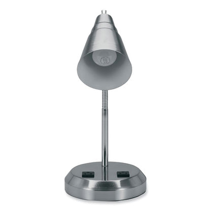 Led Gooseneck Desk Lamp With Charging Outlets, Gooseneck,15" High, Brushed Steel