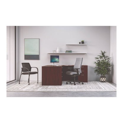 Mod L-station Double Pedestal Desk Bundle, 60" X 72" X 29", Traditional Mahogany