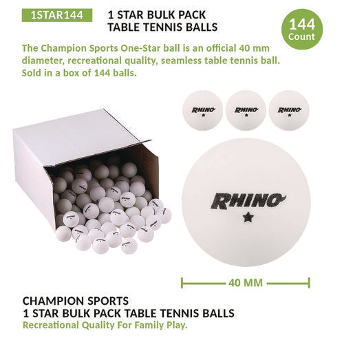 Table Tennis Balls, Official Size, White, 144/carton