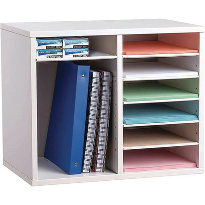 Wood Adjustable 12 Compartment Literature Organizer, 12 Sections, Letter Size, 20 X 11.8 X 16.3, White