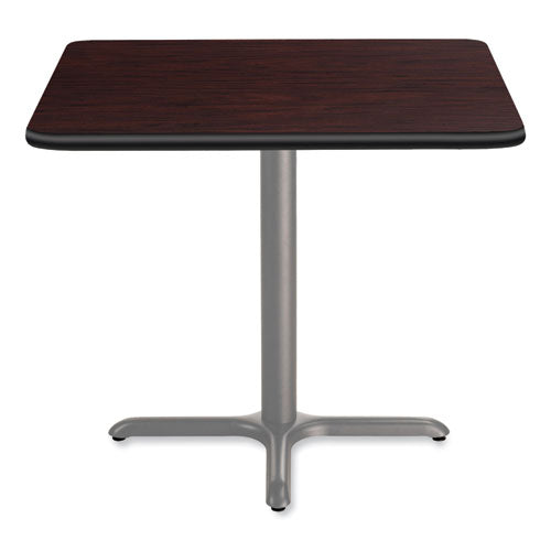 Cafe Table, 36w X 36d X 30h, Square Top/x-base, Mahogany Top, Gray Base