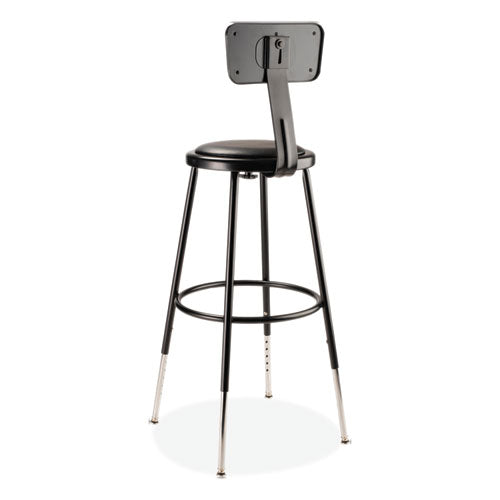 6400 Series Height Adj Heavy Duty Vinyl Steel Stool W/backrest, Supports 300 Lb, 25"-33" Seat Ht, Black