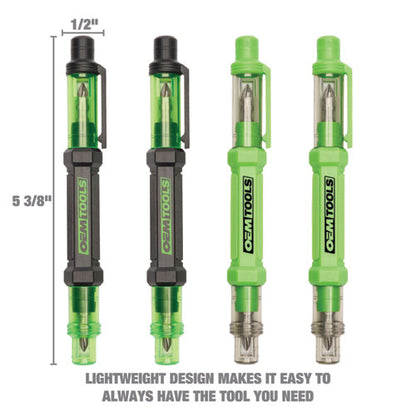 6-way Pen-style Screw/nut Driver, Phillips/slotted Bits, Metric Sockets, 5.38" Long, Black/green, Green/clear, 4/pack