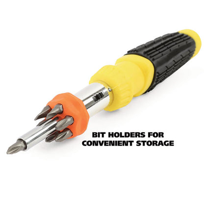 Ratcheting Screw/nut Driver Set, 34-piece, Hex/phillips/slotted/star Bits, Metric/sae Sockets, 8" Long, Yellow/black Handle