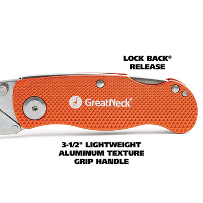 Quick Change Lock Back Utility Knife, 3.5" Aluminum Handle, Orange