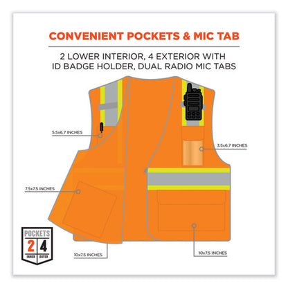 Glowear 8246z Class 2 Two-tone Mesh Reflective Binding Zipper Vest, Polyester, 4x-large/5x-large, Orange