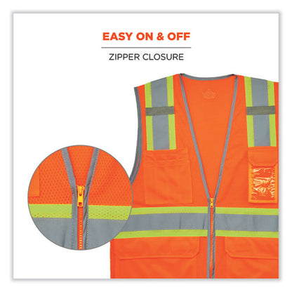 Glowear 8246z Class 2 Two-tone Mesh Reflective Binding Zipper Vest, Polyester, 4x-large/5x-large, Orange