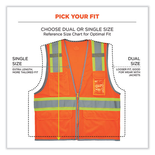 Glowear 8246z Class 2 Two-tone Mesh Reflective Binding Zipper Vest, Polyester, 4x-large/5x-large, Orange