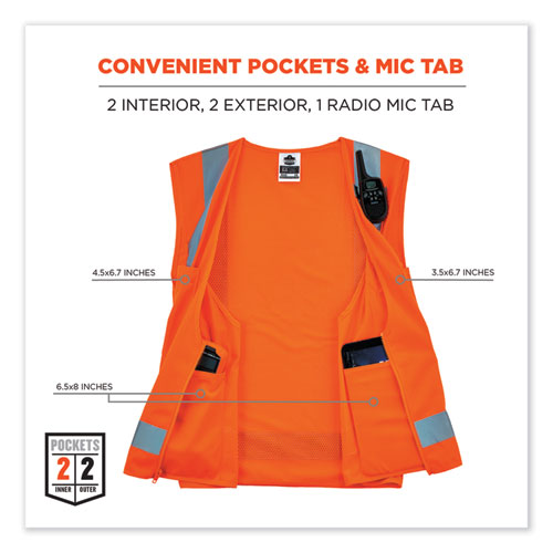 Glowear 8249z Class 2 Economy Surveyors Zipper Vest, Polyester, X-small, Orange