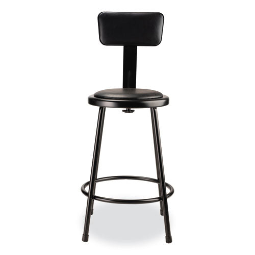 6400 Series Heavy Duty Vinyl Padded Stool With Backrest, Supports 300 Lb, 24" Seat Height, Black Seat, Black Back, Black Base