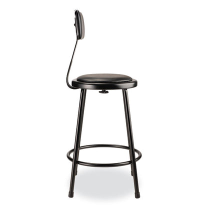 6400 Series Heavy Duty Vinyl Padded Stool With Backrest, Supports 300 Lb, 24" Seat Height, Black Seat, Black Back, Black Base