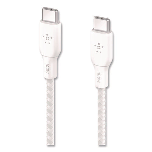 Boost Charge Braided Usb-c To Usb-c Cable, 100 W Power Delivery, 6.6 Ft, White, 2/pack