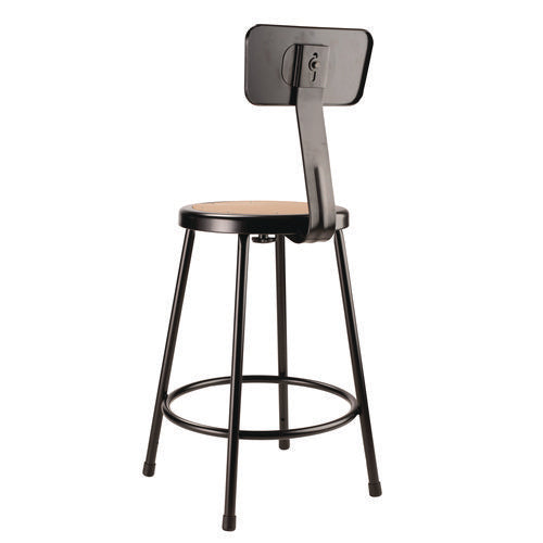 6200 Series Heavy Duty Steel Stool With Backrest, Supports Up To 500 Lb, 24" Seat Height, Brown Seat, Black Back/base