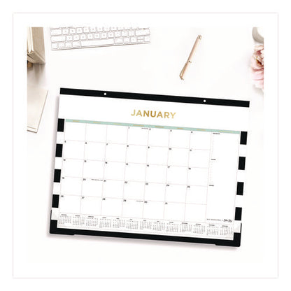 Day Designer Rugby Stripe Desk Pad Calendar, 22 X 17, White/black Sheets, 12-month (jan To Dec): 2025