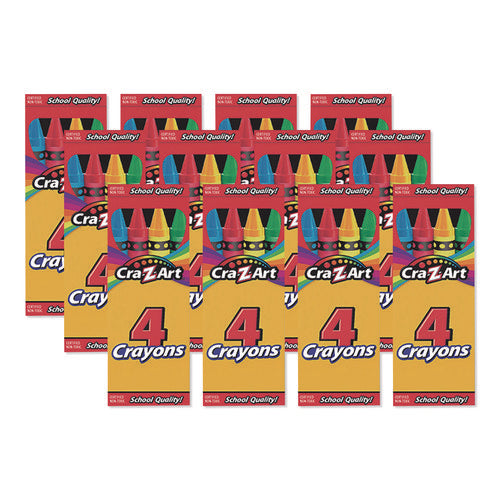 Crayons, 4 Assorted Colors, 4/box, 12 Boxes/pack