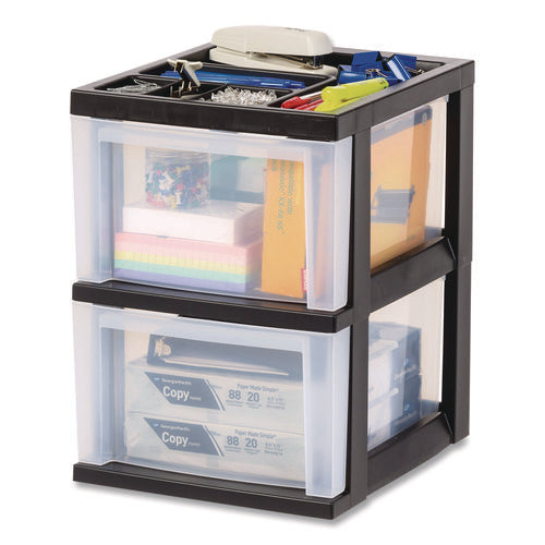 2-compartment Desktop Stackable Storage Drawer, 12.17 X 14.33 X 16.77, Black/translucent White