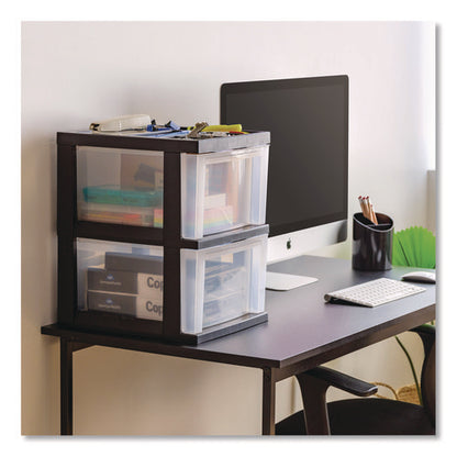 2-compartment Desktop Stackable Storage Drawer, 12.17 X 14.33 X 16.77, Black/translucent White