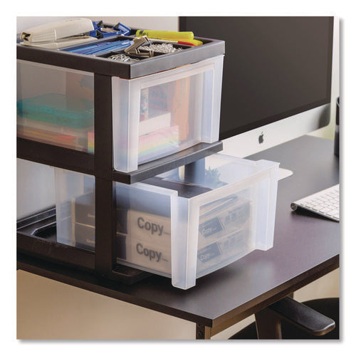 2-compartment Desktop Stackable Storage Drawer, 12.17 X 14.33 X 16.77, Black/translucent White