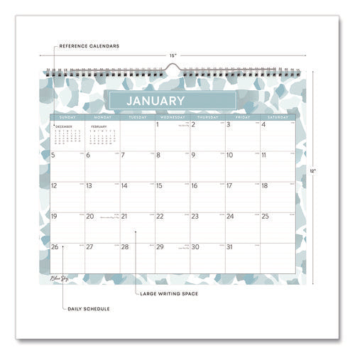 Amitza Blue Monthly Wall Calendar, Abstract Artwork, 15 X 12, White/blue/gray Sheets, 12-month (jan To Dec): 2025