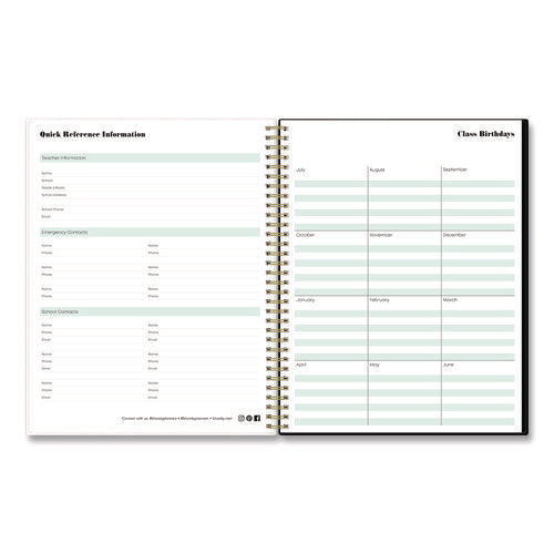 Dark Gray Gale Lesson Planner, Weekly: Up To Nine Periods Per Day, Monthly: Two-page Spreads, 11 X 8.5, Gray/mint Green Cover