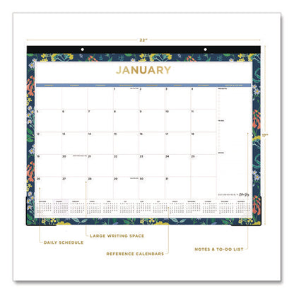 Meadow Blue Desk Pad Calendar, Floral Artwork, 22 X 17, White/multicolor Sheet, Black Headband, 12-month (jan To Dec): 2025