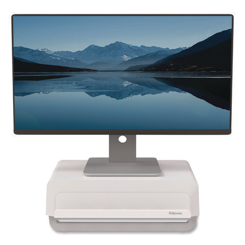 Breyta Monitor Stand, 13.94" X 11.97" X 3.23" To 5.9", White, Supports 33 Lb