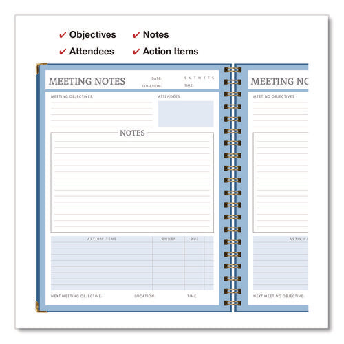 Meeting Notes Book, Space For Up To 159 Meetings, Meeting-minutes/notes Format, Blue/gold Cover, (80) 11 X 8.5 Sheets