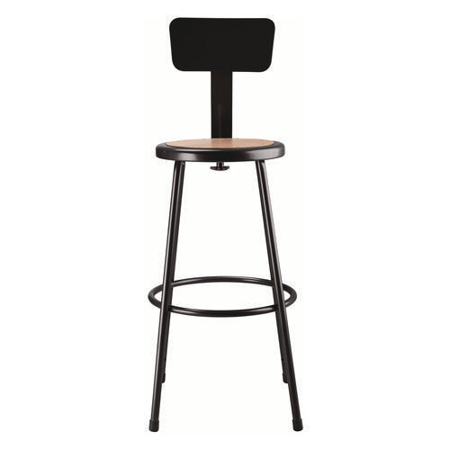 6200 Series Heavy Duty Steel Stool With Backrest, Supports Up To 500 Lb, 30" Seat Height, Brown Seat, Black Back/base