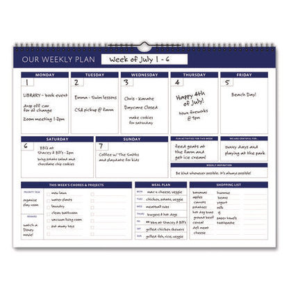 Weekly Family Planner, 17 X 13, White/blue Sheets, 52 Weeks: Undated