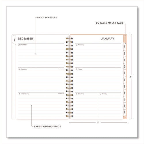 Natalya Weekly/monthly Planner, Abstract Artwork, 8 X 5, Peach-pink/white Cover, 12-month (jan To Dec): 2025