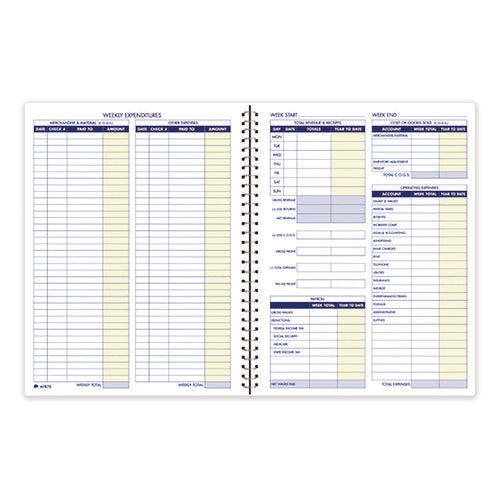 Weekly Bookkeeping Ledger, Columns Vary By Section, Royal Blue Cover, 11 X 8.5 Sheets, 56 Sheets/book