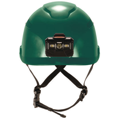 Skullerz 8977led Class C Safety Helmet With Led Light And Adjustable Venting, 6-point Ratchet Suspension, Green