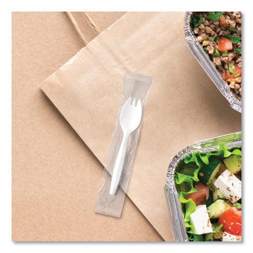 Regal Mediumweight Cutlery, Individually Wrapped, Spork, Plastic, White, 1,000/carton