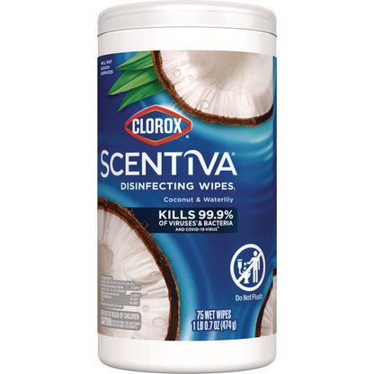 Scentiva Bleach Free Cleaning Wipes, 1-ply, 7.75 X 7, Pacific Breeze/coconut, White, 75/canister, 6 Canisters/carton