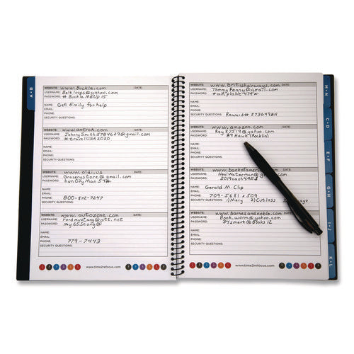 Large Password Log Book, 384 Total Entries, 4 Entries/page, Black Plastic Cover, (48) 10 X 7.5 Sheets