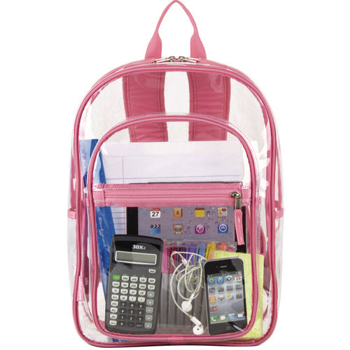 Clear With Color Trim Backpack, 11.5" X 5" X 16.5", Clear/pink