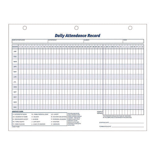 Attendance Records, One Part (no Copies), 11 X 8.5, 50 Forms Total