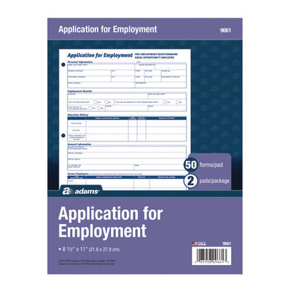 Employment Applications, One-part (no Copies), 11 X 8.38, 50 Forms/pad, 2 Pads/pack