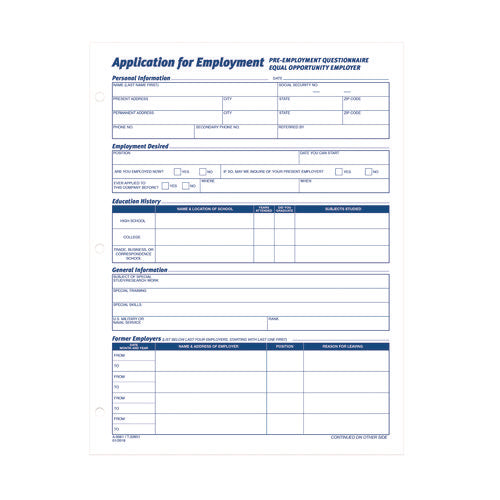 Employment Applications, One-part (no Copies), 11 X 8.38, 50 Forms/pad, 2 Pads/pack