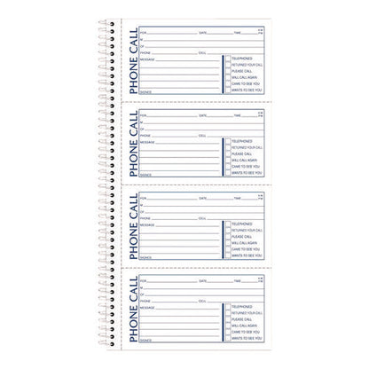 Wirebound Telephone Message Book, Two-part Carbonless, 4.75 X 2.75, 4 Forms/sheet, 400 Forms Total