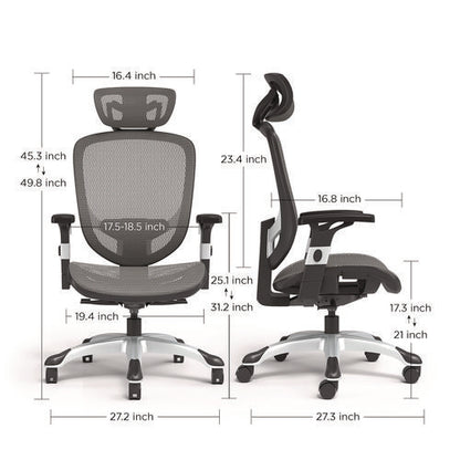 Minerva Ergonomic Mesh Swivel Task Chair, Supports Up To 275 Lb, 17.24 To 20.98 Seat Height, Gray Seat, Gray Back, Black Base