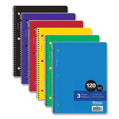 Spiral Notebooks, 3 Subjects, Medium/college Rule, Randomly Assorted Cover Colors, (120) 10.5 X 8 Sheets