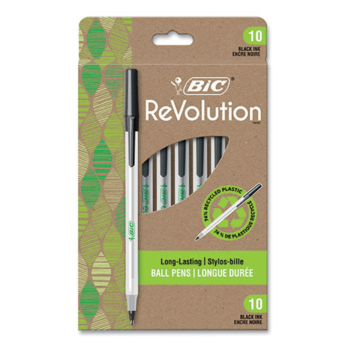 Revolution Round Stic Ballpoint Pen, Medium 1 Mm, Black Ink, Clear Barrel, 10/pack