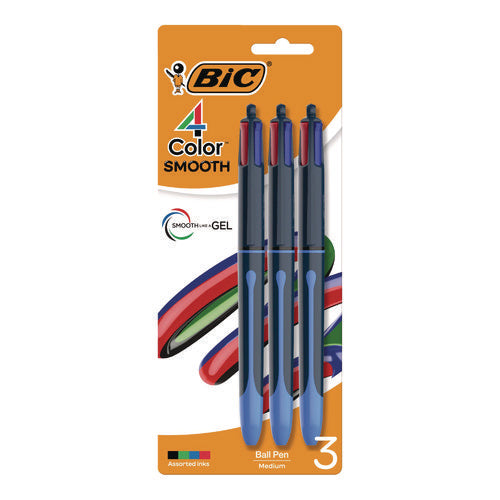 4-color Multifunction Ballpoint Pen, Retractable, Medium 1 Mm, Black/blue/green/red Ink, Black/blue Barrel, 3/pack