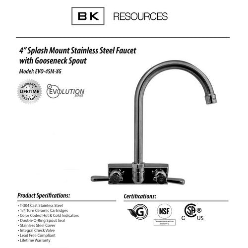 Evolution Splash Mount Stainless Steel Faucet, 9.06" Height/4.5" Reach, Stainless Steel