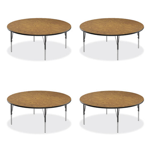 Height Adjustable Activity Tables, Round, 60" X 19" To 29", Medium Oak Top, Black Legs, 4/pallet